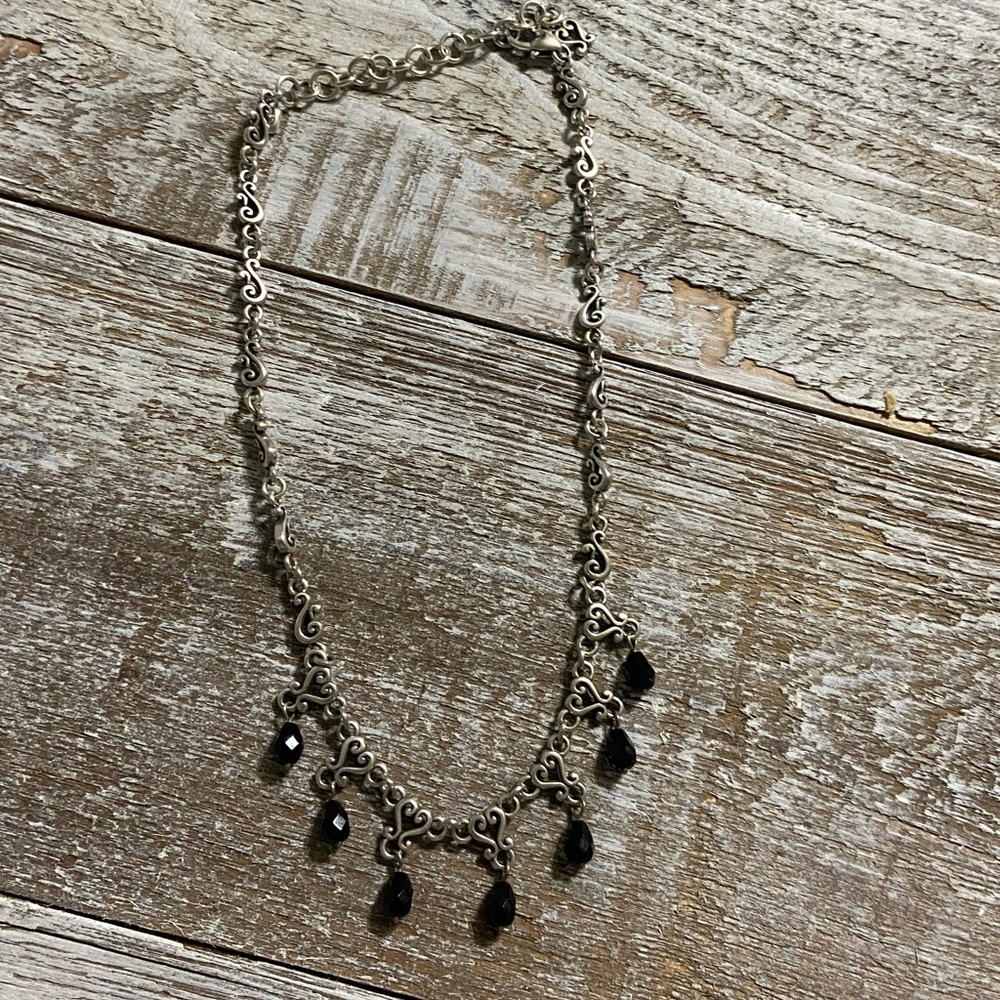 Brighton Heart Scroll Black Drop Crystal Necklace